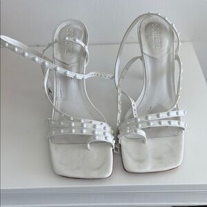 SCHUTZ White Studded Strappy Heeled Sandals